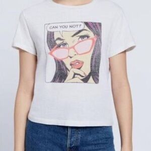 Re/Done White Graphic Tee with Pink Sunglasses Pop Art